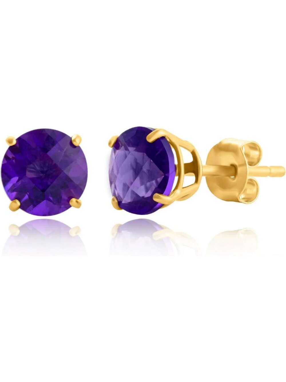 10k Yellow Gold Checkerboard Cut Stud Earrings - 6mm Round Sparkling Jewelry